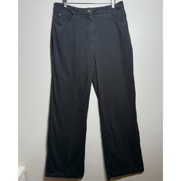 St. John Sport Pants Black Washed Career Size 14 Luxury Work Business Wide Leg - Picture 1 of 14